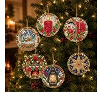 Kit per Decorazioni Natalizie con Diamanti DIY in Legno, 6 Pezzi | Lavoretti con Strass fai-da-te: decorazione per albero di Natale, in legno, da appendere su un solo lato, ideale come regalo