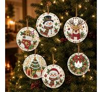 Kit per Decorazioni Natalizie con Diamanti DIY in Legno, 6 Pezzi | Lavoretti con Strass fai-da-te: decorazione per albero di Natale, in legno, da appendere su un solo lato, ideale come regalo
