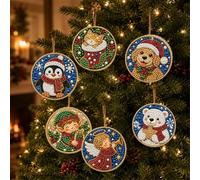 Kit per Decorazioni Natalizie con Diamanti DIY in Legno, 6 Pezzi | Lavoretti con Strass fai-da-te: decorazione per albero di Natale, in legno, da appendere su un solo lato, ideale come regalo