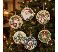 Kit per Decorazioni Natalizie con Diamanti DIY in Legno, 6 Pezzi | Lavoretti con Strass fai-da-te: decorazione per albero di Natale, in legno, da appendere su un solo lato, ideale come regalo