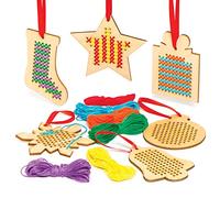 Kit per decorazioni natalizie in legno a punto croce Baker Ross (confezione da 6)- Ideale per progetti artistici per bambini, regali, ricordi e altro.