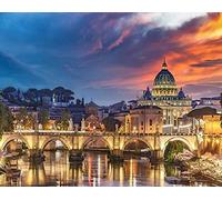 Kit per diamond painting 5D con paesaggio urbano italiano, vista sul Vaticano a Roma, Italia al tramonto, cielo drammatico, scenico, set completo per pittura artistica, tela, decorazione da parete per