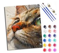 Kit per dipingere con i numeri, fai da te su tela, per principianti, primo piano di un gatto ad acquerello, con colori acrilici e pennelli di alta qualità, 40 x 50 cm, decorazione per la casa o il