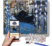 Kit per dipingere con i numeri, per adulti e bambini, il Canal Grande di Venezia, blu Venezia, dipinto di Edouard Manet, pittura fai da te con i numeri, kit su tela