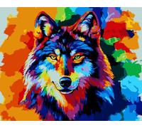 Kit per dipingere con i numeri, per bambini e adulti, kit per dipingere con i numeri, tela con numeri, per adulti, lupo colorato, 40,6 x 50,8 cm, senza cornice