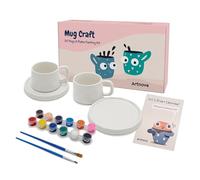 Kit per dipingere tazze e piatti - Set fai da te per 2 persone con 2 tazze, 2 piatti, colori acrilici, pennelli e guida, regalo creativo per coppia, amici o famiglia, attività artistiche e divertenti