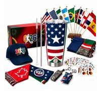 Kit per fan della Coppa del Mondo di calcio 2026, confezione da 30 pezzi, set di accessori premium con 12 bandiere nazionali, 13 adesivi a tema, berretto, bicchiere, asciugamano, portachiavi e borsa