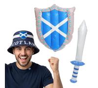 Kit per fan della Scozia World Cup 2026, cappello alla pescatora reversibile Saltire, spada gonfiabile da 62 cm e scudo 45 x 32 cm, unisex per adulti, in tartan scozzese, per tifosi dell'esercito