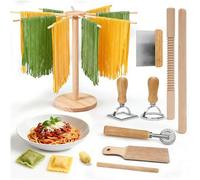 Kit per fare la pasta 9 pezzi, stenditore, matterello filettato, 2 matterelli, tavola per gnocchi, tagliapasta, rotella, 2 stampi per ravioli, accessori per pasta fatta in casa