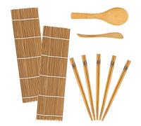 Kit per fare sushi in bambù, 9 pezzi, tappetino per arrotolare il sushi, include 2 tappetini in bambù, 5 paia di bacchette, 1 spatola per riso, 1 spatola per riso