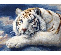 Kit Per Fare Tappeti A Mano,Animali,tigre bianca sotto il cielo stellato,Kit Ganci Di Chiusura Realizzare Tappeti Fai-Da-Te Per Adulti,Punto Croce Realizzazione Ricamo Per Principia,60x90cm