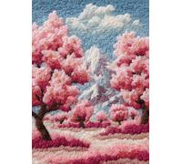 Kit Per Fare Tappeti A Mano,Paesaggio montano innevato con alberi di ciliegio in fiore,Kit Per Realizzare Tappeti Per Adulti,Set Di Tappeti Con Gancio Di Chiusura Artigianale Fai Da Te,80x115cm
