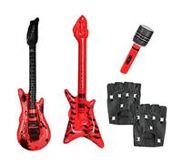 Kit per feste Punk Rock 4 pezzi, chitarra gonfiabile, basso gonfiabile, guanti in pelle PU con rivetti, accessori per abbigliamento da discoteca Heavy Metal anni '70, 80 e 90, spettacoli, feste.