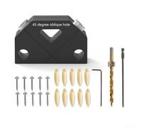 Kit per fori tascabili con guida per trapano a 45 gradi e localizzatore per la lavorazione del legno, consente giunti di tassello più forti senza viti, chiodi o serraggio (8 mm)