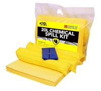 Kit per fuoriuscite da 20 litri (chimica), prodotto nel Regno Unito, giallo, uso per fuoriuscite che coinvolgono sostanze chimiche aggressive, acidi, alcali, per uso interno/esterno - borsa da viaggio