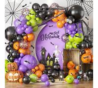 Kit per ghirlanda di palloncini di Halloween con palloncini fai da te con grandi ragni, 131 pezzi nero, arancione, verde lime, viola, coriandoli in lattice con pipistrelli 3D e ragnatela per