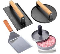 Kit per hamburger, resistente, rotondo e rettangolare in ghisa, pressa per pancetta, spatola, macchina per hamburger e cartine per tortine, strumento antiaderente per barbecue Blackstone, carne