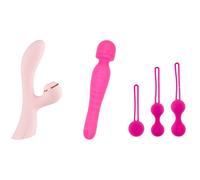 Kit per il piacere sensuale Hugbox: stimolatore clitorideo + vibratore a bacchetta + palline di geisha in silicone di alta qualità