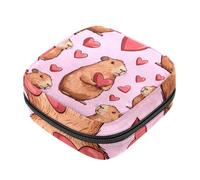 Kit per il primo ciclo mestruale per ragazze, salvaslip per assorbenti mestruali, supporto per assorbenti con cerniera, motivo a cuore rosa capibara rosa per raccogliere i tovaglioli