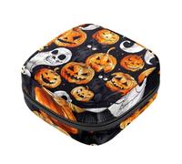 Kit per il primo periodo di Halloween con gatto fantasma zucca teschio per ragazze, salvaslip tampone, borsa mestruale, supporto per assorbenti con cerniera, organizer per tovaglioli sanitari