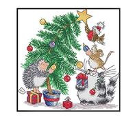 , Kit per Il Ricamo a Punto Croce, con Albero di Natale, in , per ricamare Pneumatici in Tessuto, Aghi e Istruzioni per Adulti e Bambini