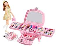 Kit per il trucco per bambini, set completo di trucco lavabile per ragazze, design rosa con cosmetici veri, kit di bellezza naturale per pratica, viaggi, spettacoli teatrali, festival e tutti i giorni