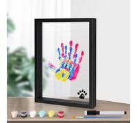 Kit per Impronte di Mani di Famiglia, Kit Cornice per Foto Trasparente per Impronte di Mani di Famiglia Cornice in Legno Regali per i Nuovi genitori con 6 Colori di Vernice Acrilica (Nero)