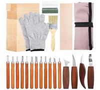 Kit per intaglio del legno, 30 pezzi, set completo con guanti, cera lucidante, pietra per affilare e blocchi di legno