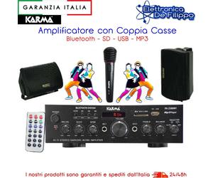 KIT per Karaoke e festa con amplificatore coppia casse nere, microfono omaggio