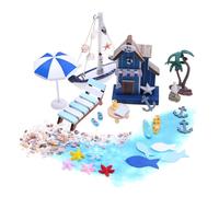 Kit per la casa da spiaggia blu in miniatura da da soli - Set di 26 pezzi per la casa delle bambole costiere fatte a mano | Modello di stile oceano per la decorazione della casa, regali creativi