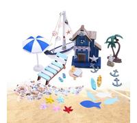 Kit per la casa in miniatura, casa da spiaggia blu | 26 pezzi Small Doll House Beach Miniature House, Doll House Decorazione per famiglia, amici, casa, ufficio