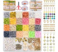 Kit per la creazione di braccialetti con perline di argilla, 4700 pezzi, serie di colori misti, kit per la creazione di gioielli, con ciondoli, conchiglie, lettere dorate, forbici e corda elastica