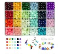 Kit per la creazione di braccialetti con perline di C da 8 mm a 24 colori - 360/480/720 pezzi Perline di vetro per gioielli Perline rotonde adatte per l'artigianato - 600 pezzi