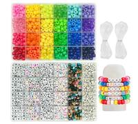 Kit per la creazione di braccialetti dell'amicizia con perline pony, 24 colori, 720 pezzi arcobaleno all'ingrosso e 980 pezzi con lettere e 24 perline con lettere