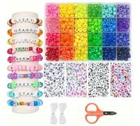 Kit per la creazione di braccialetti dell'amicizia con perline Pony, 24 colori, set Kandi, 720 pezzi arcobaleno sfusi e 980 pezzi di perline con lettere, 24 e 200 lettere