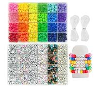 Kit per la creazione di braccialetti dell'amicizia con perline Pony, 24 colori, set Kandi, 720 pezzi arcobaleno all'ingrosso e 980 pezzi con lettere e 24 perline con lettere