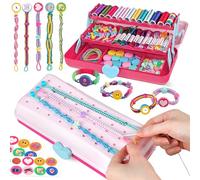 Kit per la Creazione di Braccialetti dell'Amicizia per Ragazze con Scatola, Fai da Te Braccialetti Kit di Arte e Artigianato, Regali di Natale e Compleanno per Bambini di 6-12 Anni Rosso