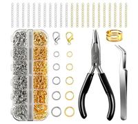 Kit per la creazione di gioielli da 1353 pezzi, anelli di congiunzione in acciaio inossidabile con accessori per la creazione di gioielli - anelli con pinzette,per la creazione di gioielli fai da te
