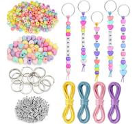 Kit per la creazione di portachiavi fai da te con oltre 300 perline colorate, 200 perline a forma di lettere, 60 portachiavi e 6 cordini, perfetto per portachiavi fatti a mano, ciondoli per borse