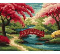 Kit per la creazione di tappeti con gancio aper adulti,Stile giapponese,parco di ciliegi in fiore in primavera,kit fai da te per lavori a maglia per principianti,Regali di Natale per la ca,52x38cm