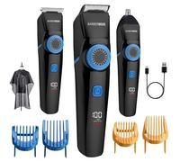 Kit per la cura della barba e del naso 3 in 1 BarberBoss, tagliacapelli e rifinitore per naso e barba senza fili con regolazione della lunghezza, lame in ceramica-titanio, display a LED e ricarica USB