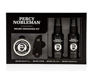 Kit per la Cura della Barba Percy Nobleman - Set Regalo Uomo con Olio da Barba Profumato 50ml, Detergente Barba 50ml, Balsamo Barba 20ml e Pettine per la Barba per Idratazione e Ammorbidimento