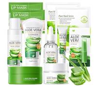 Kit per la Cura della Pelle Aloe Vera 11 Pezzi con Detergente,Crema,Siero,Tonico,Maschera,Cerotti per Gli Occhi,Balsamo per le Labbra,Aloe Vera Skincare Set Regalo di Bellezza per Donne e Ragazze