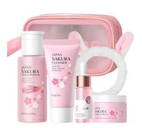 Kit per la cura della pelle di ciliegia da viaggio, kit per la cura della pelle per donne e adolescenti con detergente per il trucco, detergente per il viso, siero, crema per il viso, fascia per