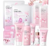 Kit per la Cura della Pelle Sakura 11 Pezzi, include Detergente, Tonico, Crema Viso, Siero e Crema per Gli Occhi, Set Skincare Viso Completo per Ragazze e Donne