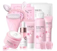 Kit per la Cura della Pelle Sakura 12 Pezzi,include Detergente, Tonico, Crema Viso, Maschera, Siero e Crema per Gli Occhi,Accessori,Set Skincare Viso Completo per Ragazze e Donne