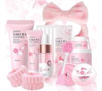 Kit per la Cura della Pelle Sakura 14 Pezzi,Sakura Skincare Set | Include detergente, essenza, crema, maschera di fango,Set Skincare Viso Completo per Ragazze e Donne