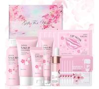 Kit per la Cura della Pelle Sakura 16 Pezzi,Include Pulizia,Toner,Siero,Siero Occhi,Maschera al Fango,Maschera Labbra,Crema Idratante,Set Skincare Viso Completo per Ragazze e Donne