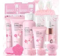 Kit per la Cura della Pelle Sakura 23 Pezzi,Include Detergente,Tonico,Siero Contorno Occhi,Siero,Crema Viso,Maschera all'argilla,Maschera per Dormire,Set Skincare Viso Completo per Ragazze e Donne