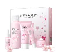 Kit per la Cura della Pelle Sakura 5 Pezzi, include Detergente, Tonico, Crema Viso, Siero e Crema per Gli Occhi, Set Skincare Viso Completo per Ragazze e Donne